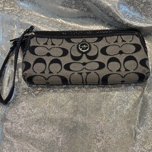 Coach Signature Black and Gray Wristlet Clutch